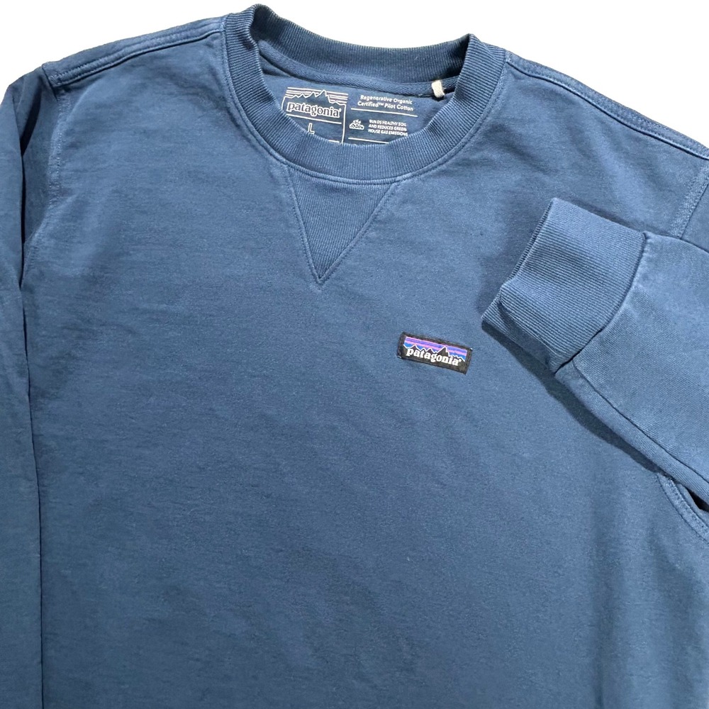 Patagonia Sweatshirt Mens L Blue Regenerative Organic Cotton Crewneck Logo